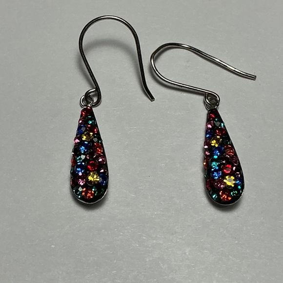 Sterling Silver Multi Colored Dangle Earrings. 1.25 inches long - Picture 1 of 4
